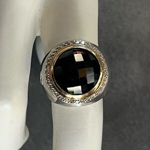 Gorgeous David Yurman Smoky Quartz Sterling Silver 18k Gold Diamond Ring Size 7